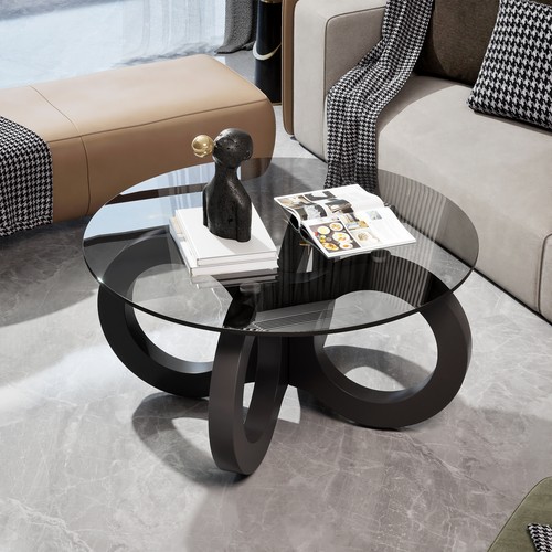 Couchtisch glas holz rund - glas,